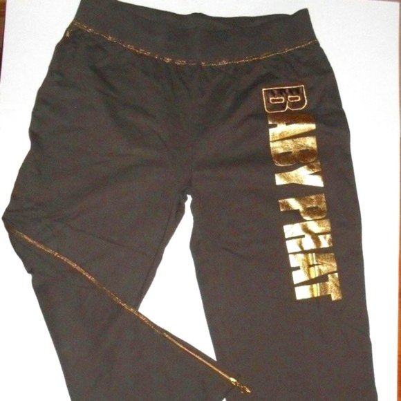 Rare Baby Phat Sexy Brown Gold Zipper Logo Fashion Comfy Capri Pants